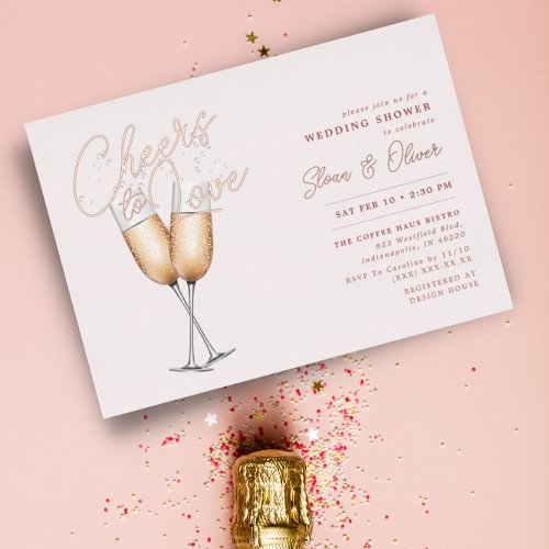 Cheers to Love Blush Pink Bridal Shower Rose Gold Foil Invitation