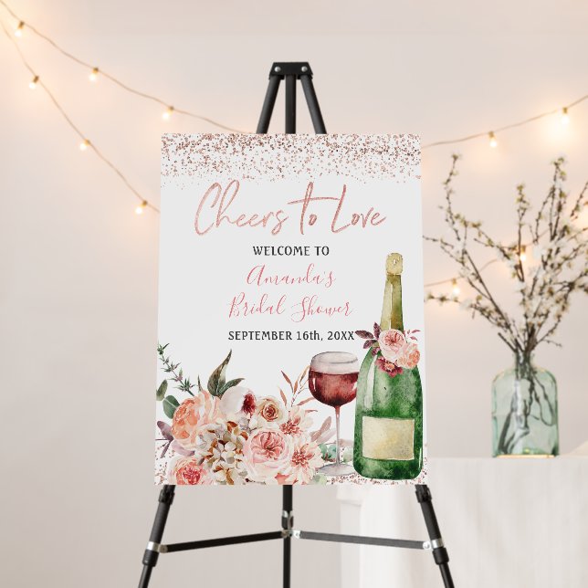 Cheers to Love Blush Pink Bridal Shower Welcome Foam Board (In Situ (Stand))