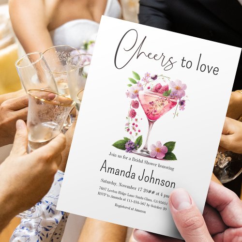 Cheers to Love Blush Pink Floral Bridal Shower Invitation
