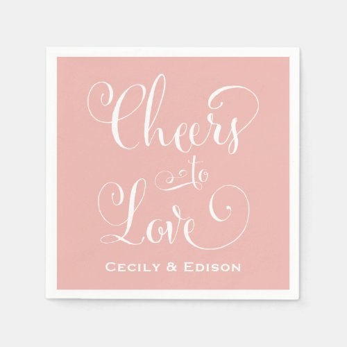 Cheers to Love Blush Pink Wedding Monogram Paper Napkins