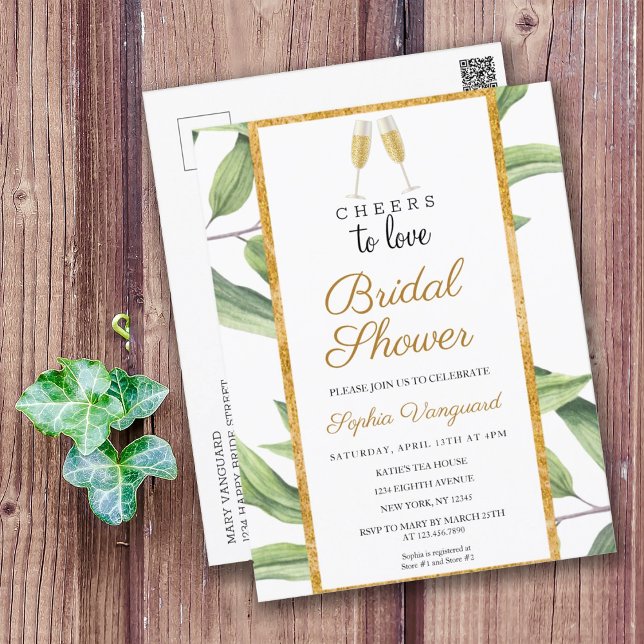 Cheers to Love Botanical Bridal Shower Party  Invi Postcard (Creator Uploaded)