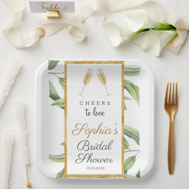 Cheers to Love Botanical Bridal Shower Party  Paper Plates (Wedding)