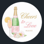 Cheers To Love Bridal Brunch and Bubbly Favor Classic Round Sticker<br><div class="desc">Cheers To Love Bridal Brunch Coasters
Add custom text to the back to provide any additional information needed for your guests.</div>