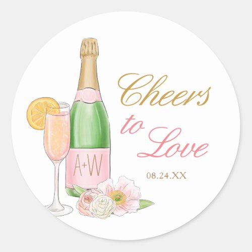 Cheers To Love Bridal Brunch and Bubbly Favor Classic Round Sticker