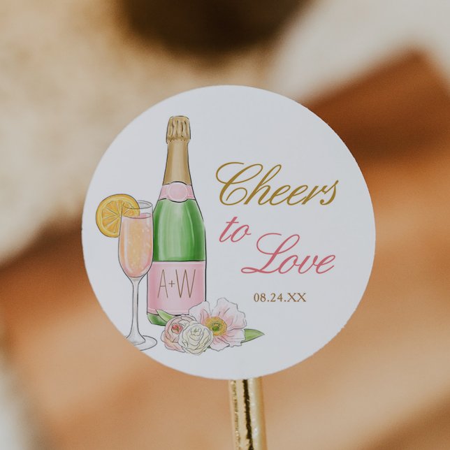 Cheers To Love Bridal Brunch and Bubbly Favor Classic Round Sticker (Creator Uploaded)