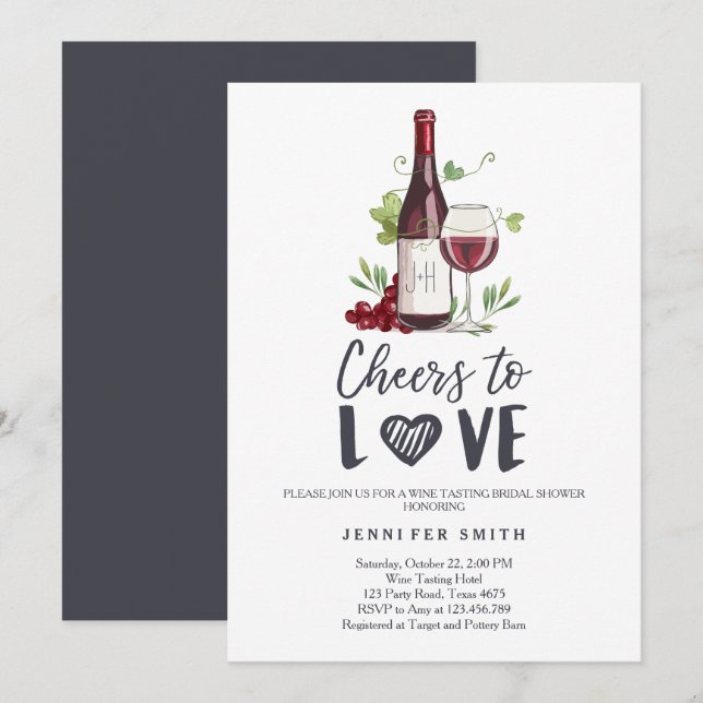 Cheers to Love Bridal shower invite Wine Tasting (Front/Back)