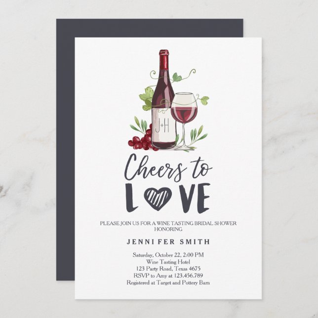 Cheers to Love Bridal shower invite Wine Tasting (Front/Back)