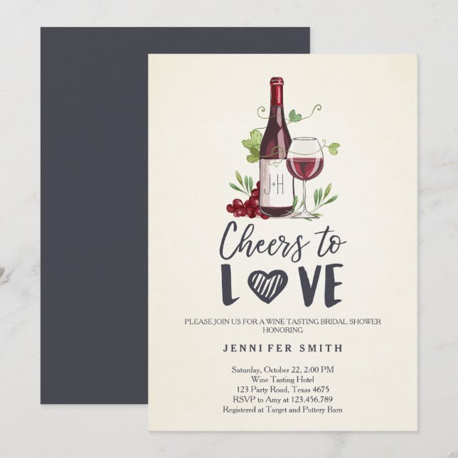Cheers to Love Bridal shower invite Wine Tasting (Front/Back)