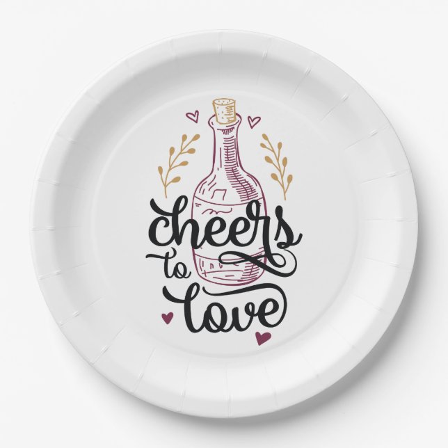 Cheers to Love Bridal Shower Paper Plates (Front)