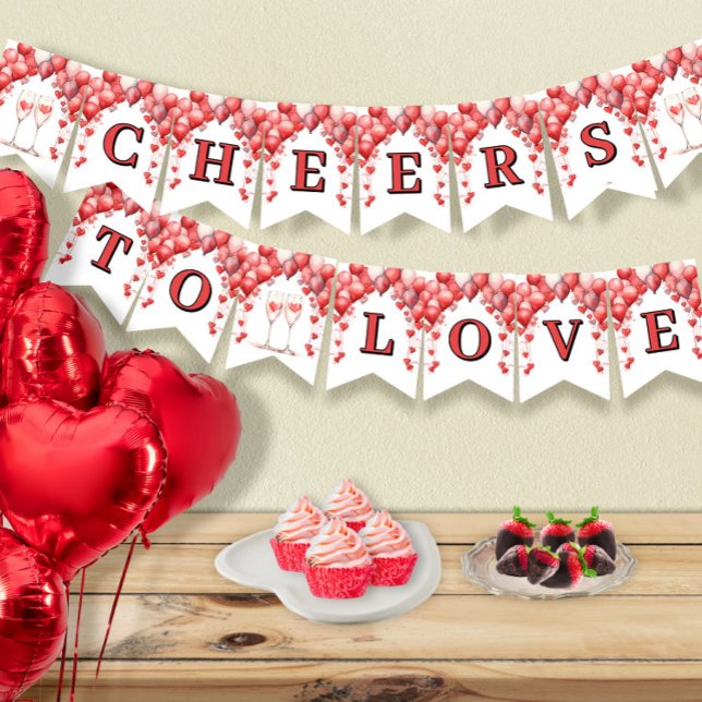 Cheers to Love Bridal Shower Valentine Hearts Bunting Flags (Creator Uploaded)