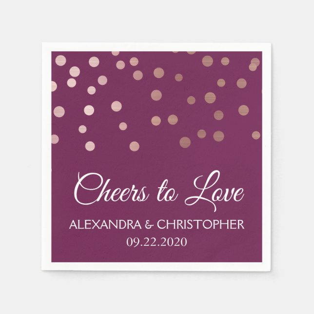 Cheers to Love Burgundy Confetti Wedding Napkins (Front)