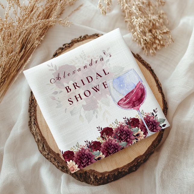 Cheers to Love Burgundy Floral Bridal Shower Napkins (Creator Uploaded)