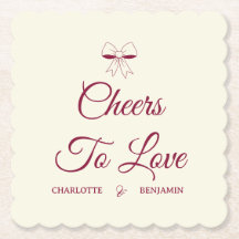 Cheers To Love Burgundy Script Ivory Bow Wedding