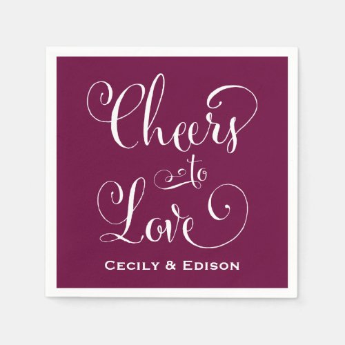 Cheers to Love Burgundy Wedding Monogram Paper Napkins