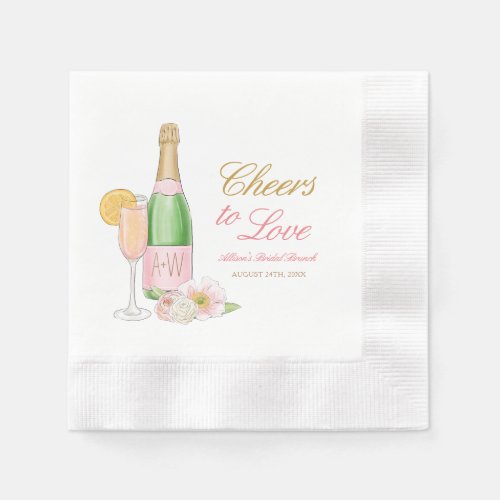Cheers To Love Champagne Floral Bridal Brunch Napkins
