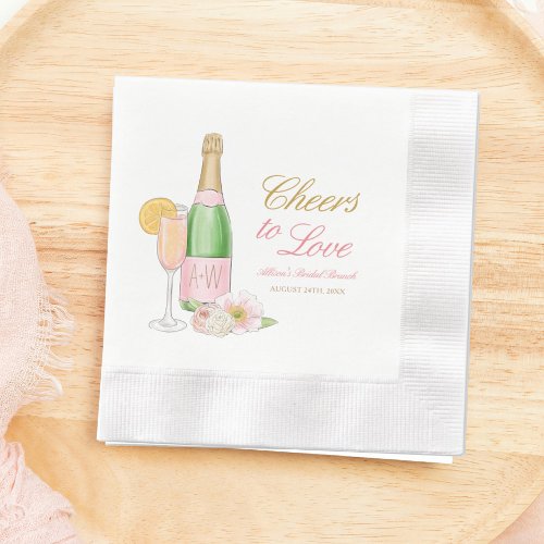 Cheers To Love Champagne Floral Bridal Brunch Napkins