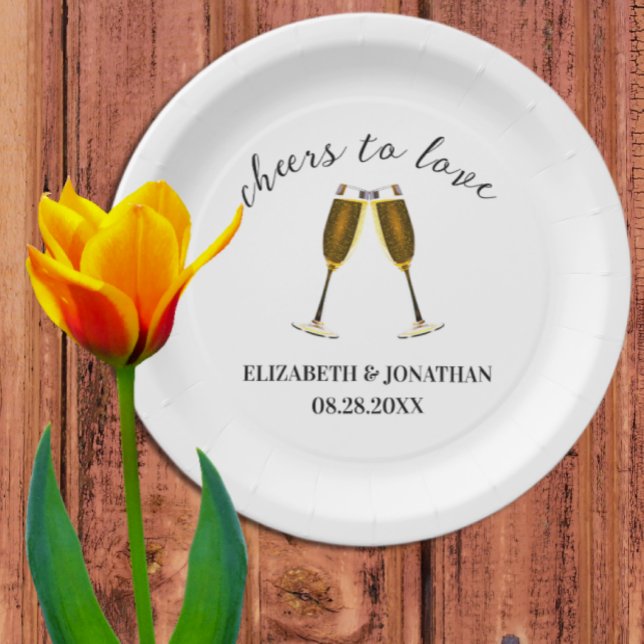 Cheers To Love Champagne Glasses Paper Plates (Creator Uploaded)