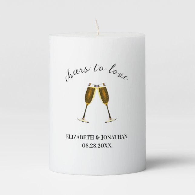 Cheers To Love Champagne Glasses Pillar Candle (Front)