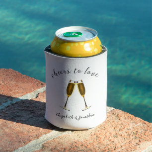 Cheers To Love Champagne Glasses Wedding Reception Can Cooler