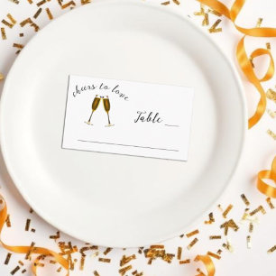 Cheers To Love Champagne Glasses Wedding Reception Place Card