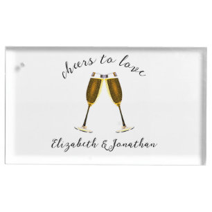 Cheers To Love Champagne Glasses Wedding Reception Place Card Holder