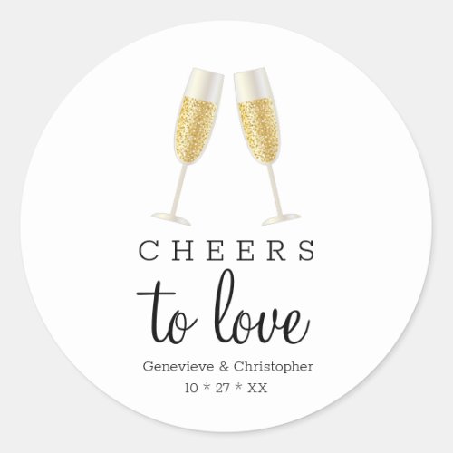 Cheers to Love Champagne Toast Wedding Classic Round Sticker