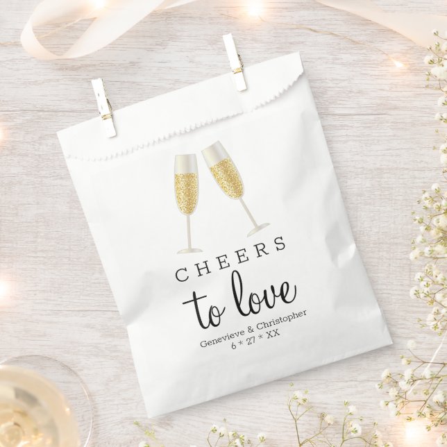 Cheers to Love Champagne Toast Wedding Favor Bag (Clipped)