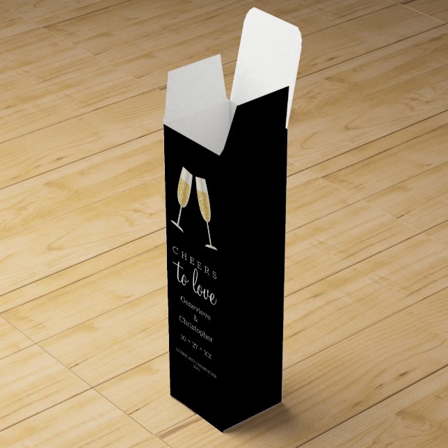 Cheers to Love Champagne Toast Wedding Modern   Wi Wine Box (Opened)