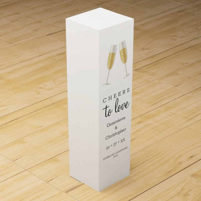Cheers to Love Champagne Toast Wedding Modern   Wine Box (Front)