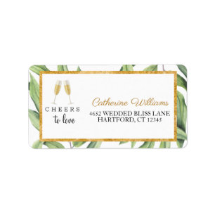Cheers to Love Chic Champagne Botanical Wedding Label