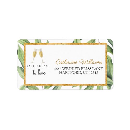 Cheers to Love Chic Champagne Botanical Wedding Label