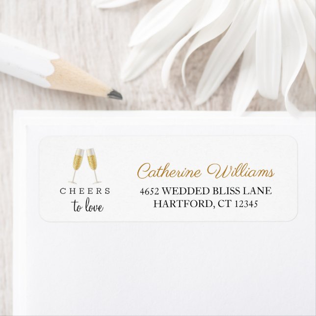 Cheers to Love Chic Champagne Wedding Address Label (Insitu)