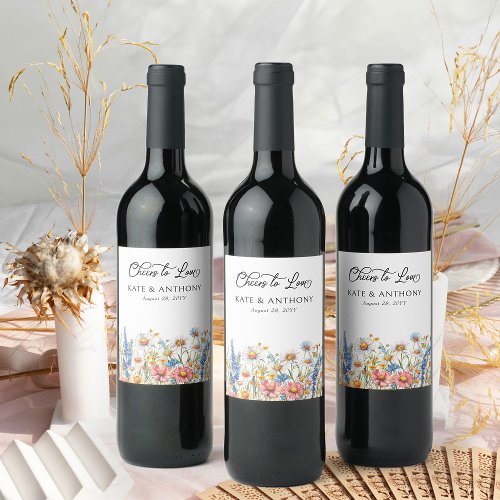 Cheers to Love Country Wildflower Wedding Wine Label
