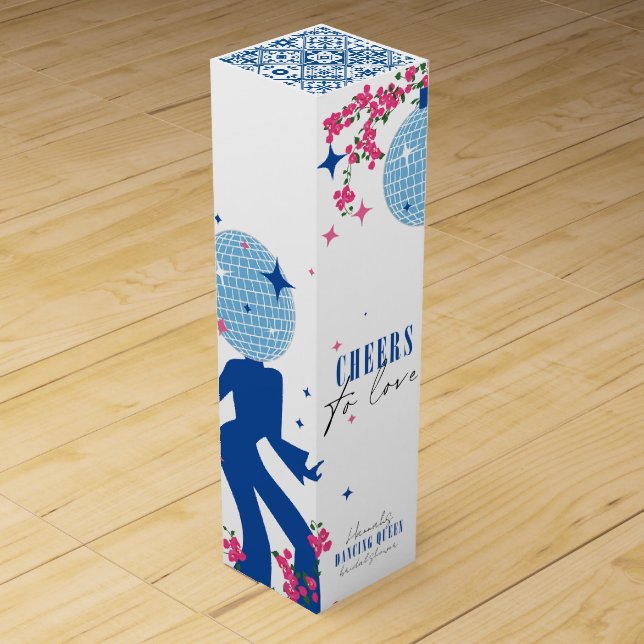 Cheers to love disco Bougainvillea bridal shower Wine Box (Front)