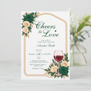 Cheers to Love Emerald Green Bridal Shower Invitation