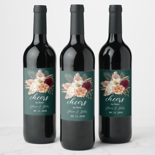 Cheers to Love Emerald Wedding Label (Bottles)