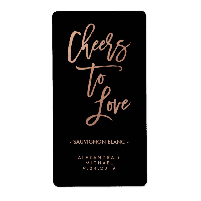 Cheers to Love | Faux Rose Gold Wedding Wine Label (Front)
