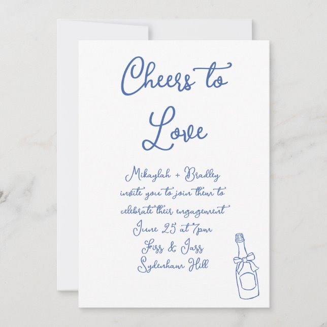 Cheers to Love French Blue Engagement Party Invitation (Front)