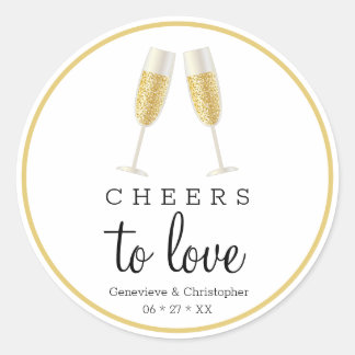 Cheers to Love Gold Champagne Wedding Classic Round Sticker
