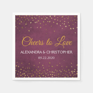 Cheers to Love Gold Hearts Confetti Wedding Napkins