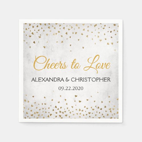 Cheers to Love Gold Hearts Confetti Wedding Napkins
