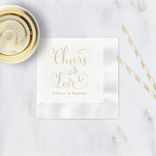 Cheers to Love Gold Wedding Monogram Paper Napkins