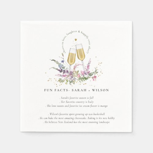 Cheers to Love Gold Wine Floral Wedding Fun Facts Napkins