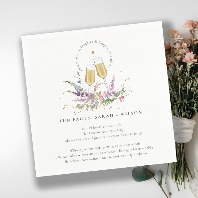 Cheers to Love Gold Wine Floral Wedding Fun Facts Napkins (Creator Uploaded)