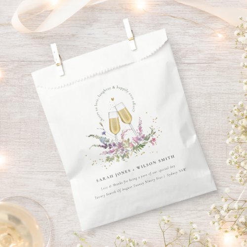 Cheers to Love Gold Wine Glasses Floral Wedding Favor Bag