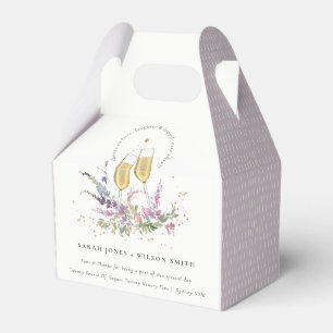 Cheers to Love Gold Wine Glasses Floral Wedding Favor Boxes