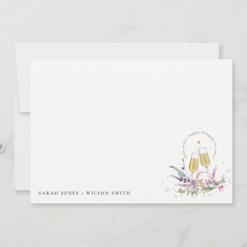 Cheers to Love Gold Wine Glasses Floral Wedding Note Card
