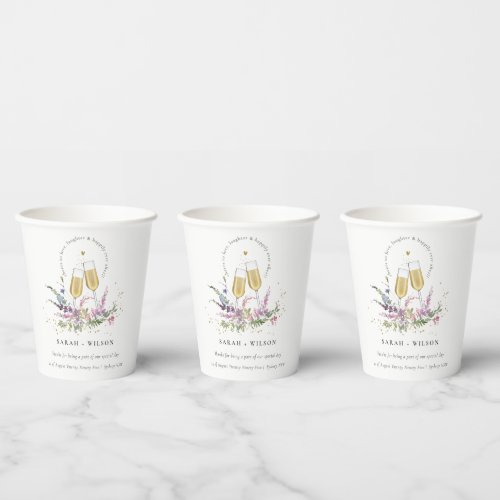Cheers to Love Gold Wine Glasses Floral Wedding Paper Cups