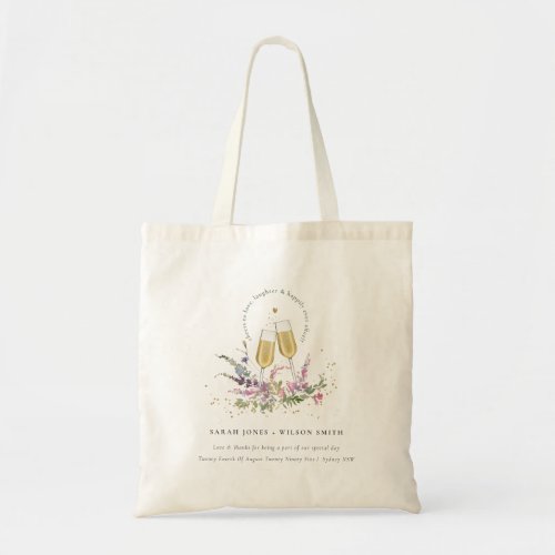Cheers to Love Gold Wine Glasses Floral Wedding Tote Bag