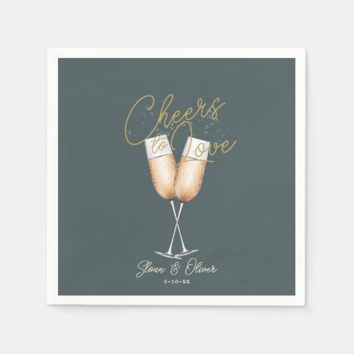 Cheers to Love Green Gold Bridal Shower Paper  Napkins